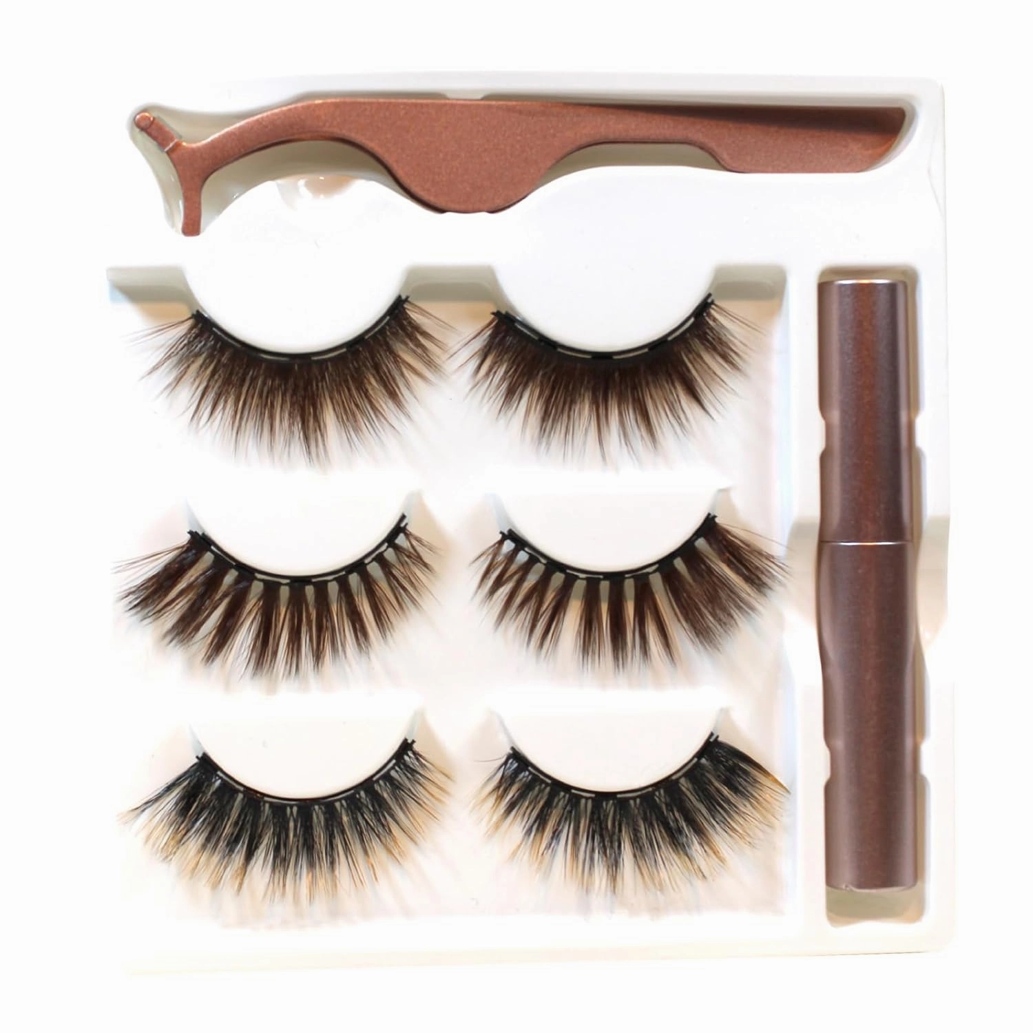6D Magnetic Brown Eyelashes and Magnetic Eyeliner Kit 3 Style with Tweezers (Brown No.2)