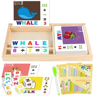 7 in 1 Learning Toy for Kids 2-10 Year Old, Wooden Word Spelling Game Counting Puzzle, Montessori Educational Alphabet Cube Toys w/Sight Words Reading Blocks Matching Letter Sorting Gift for Boy Girl