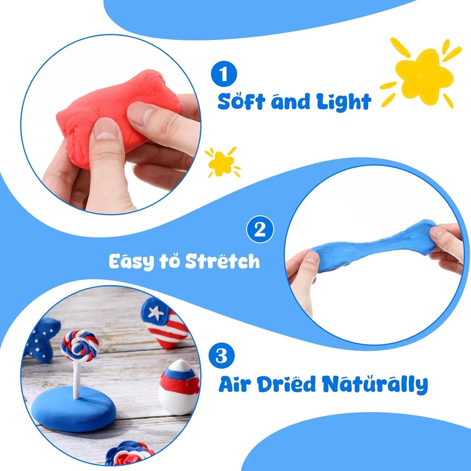 72 Pcs 2.38lbs Air Dry Clay Modeling Magic Ultra Light Modeling Clay for Kids DIY for Sculpting Air Dry School Gift (White, Red, Blue)