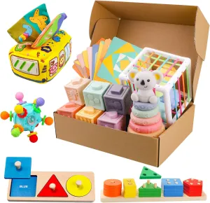 8-in-1 Montessori Toys for 6  Month Old Babies - Learning Sensory Educational Developmental & Teething Wooden Toys for Infants, Baby Gifts Set for Birthday/Christmas/Easter