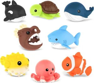 8 PCS Ocean Animal Bath Toys Mold Free Infant Bath Tub Toys for 12 Months - No Hole Bathtub Toys for Toddlers 1-3 Water Pool Toys for Baby Toddler Ages 1 