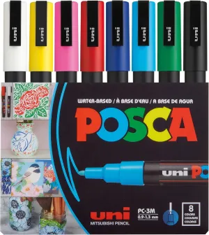 8 Posca Paint Markers, 3M Fine with Reversible Tips, Set of Acrylic Paint Pens for Art Supplies, Fabric Paint, Fabric Markers, Art Markers