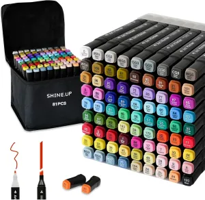 80 Colors Dual Tip Alcohol Markers Set, Chisel & Fine Point, plus 1 Colorless Blender, Professional Art Markers for Blending, Adult Coloring Books, Sketching, Architecture Design, Non-Toxic