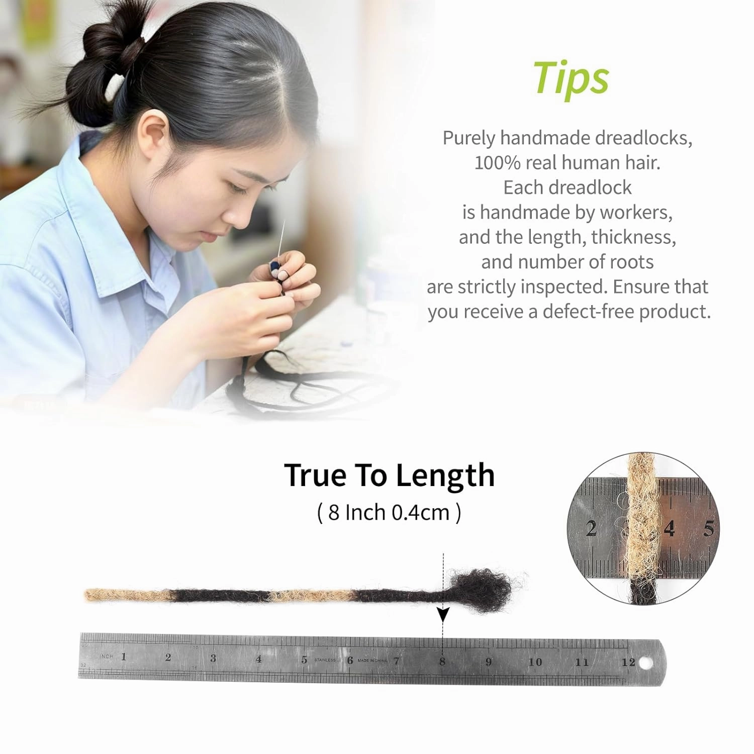 8 Inch Loc Extensions Human Hair 0.4cm Thickness 30 Strands Double T1B/27 Brown Dreadlock Extensions Human Hair for Women Men Kids Full Handmade Permanent Dreads Locs