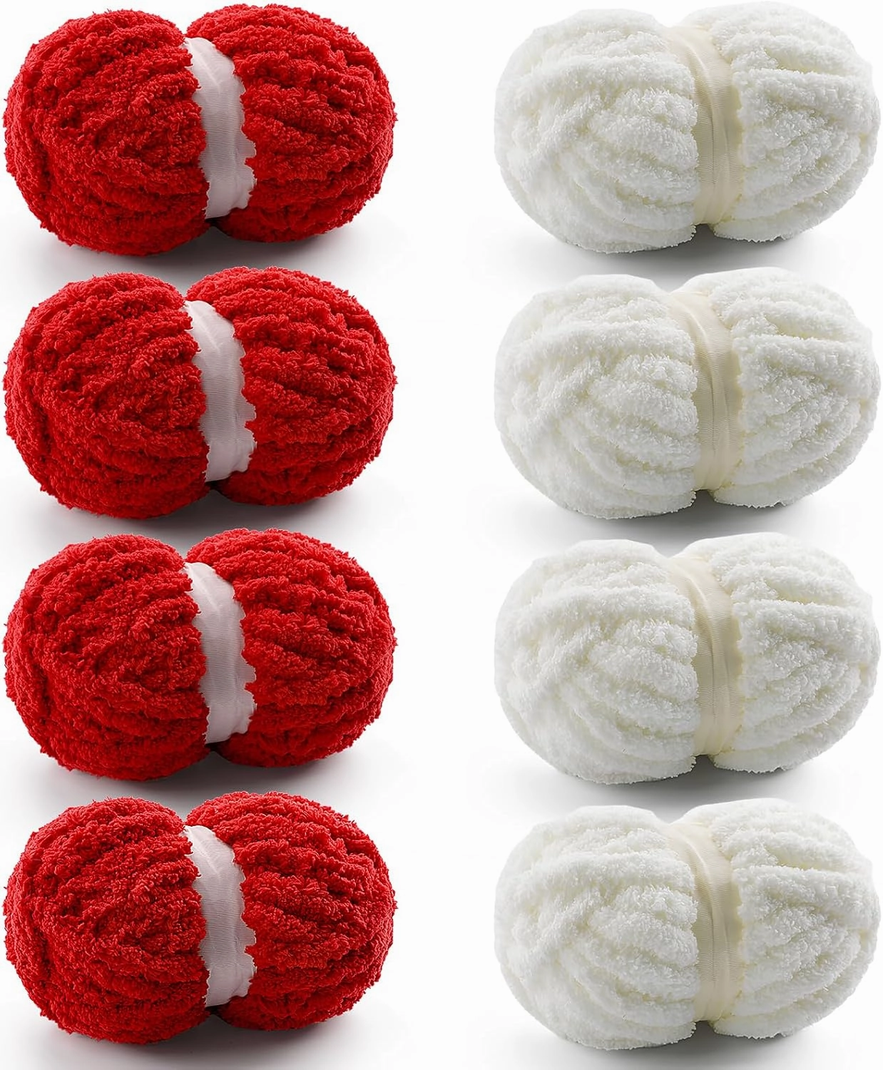 8 Pack Chunky Yarn for Hand Knitting - Chunky Chenille Yarn for Crocheting - Fluffy Yarns for Crochet - Jumbo Yarns for Hand Knitting 28.4 Yds 7.7 Oz Per Roll (8, Big Red-Milky White)