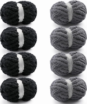 8 Pack Chunky Yarn for Hand Knitting - Chunky Chenille Yarn for Crocheting - Fluffy Yarns for Crochet - Jumbo Yarns for Hand Knitting 28.4 Yds 7.7 Oz Per Roll (8, Black-Dark Gray)
