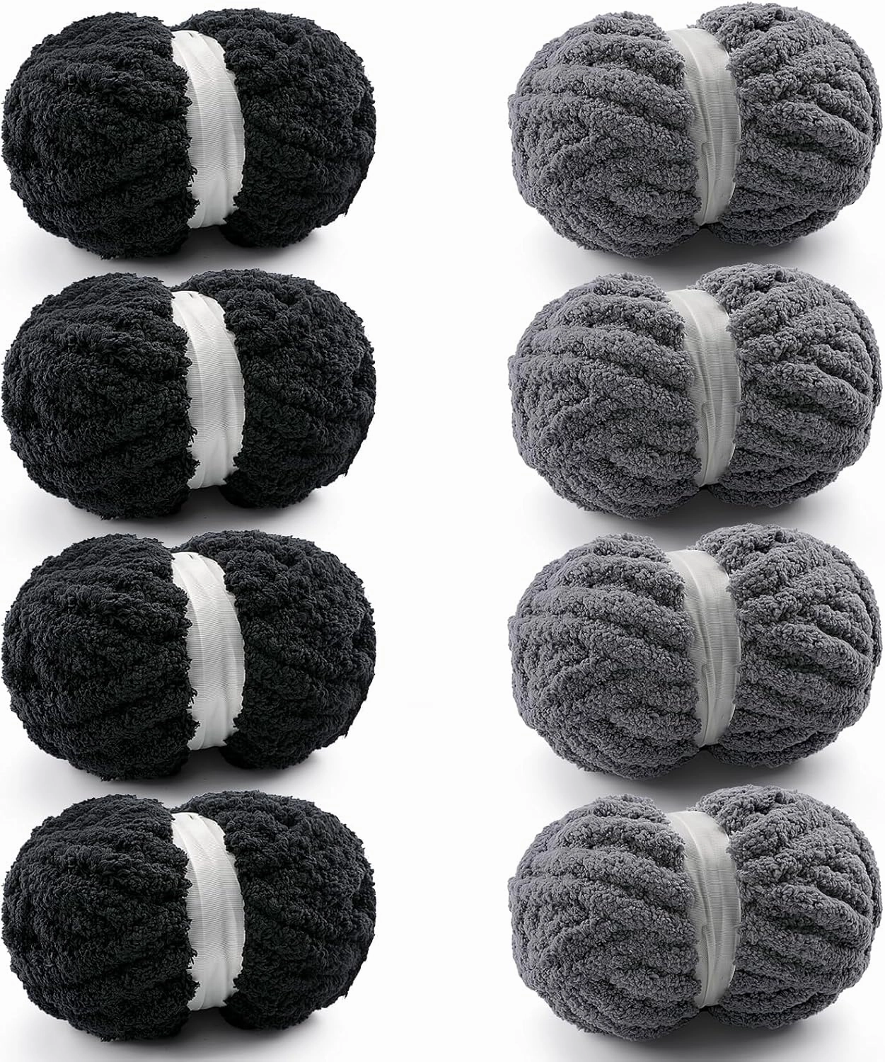 8 Pack Chunky Yarn for Hand Knitting - Chunky Chenille Yarn for Crocheting - Fluffy Yarns for Crochet - Jumbo Yarns for Hand Knitting 28.4 Yds 7.7 Oz Per Roll (8, Black-Dark Gray)
