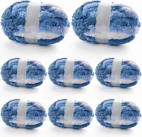 8 Pcs Chunky Yarn for Hand Knitting - Chunky Chenille Yarn for Crocheting - Fluffy Yarn for Crochet - Jumbo Yarn for Hand Knitting 227 yds 61.6 oz of Super Bulky Yarn (Blue-Light Blue-White)