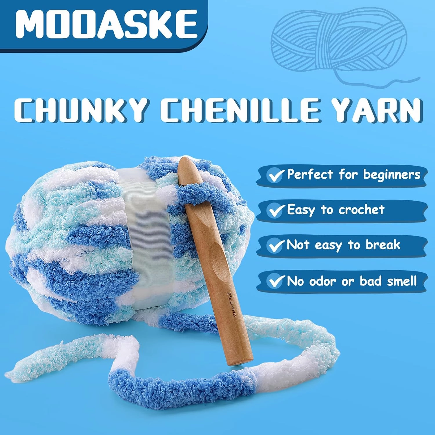 8 Pcs Chunky Yarn for Hand Knitting - Chunky Chenille Yarn for Crocheting - Fluffy Yarn for Crochet - Jumbo Yarn for Hand Knitting 227 yds 61.6 oz of Super Bulky Yarn (Blue-Light Blue-White)