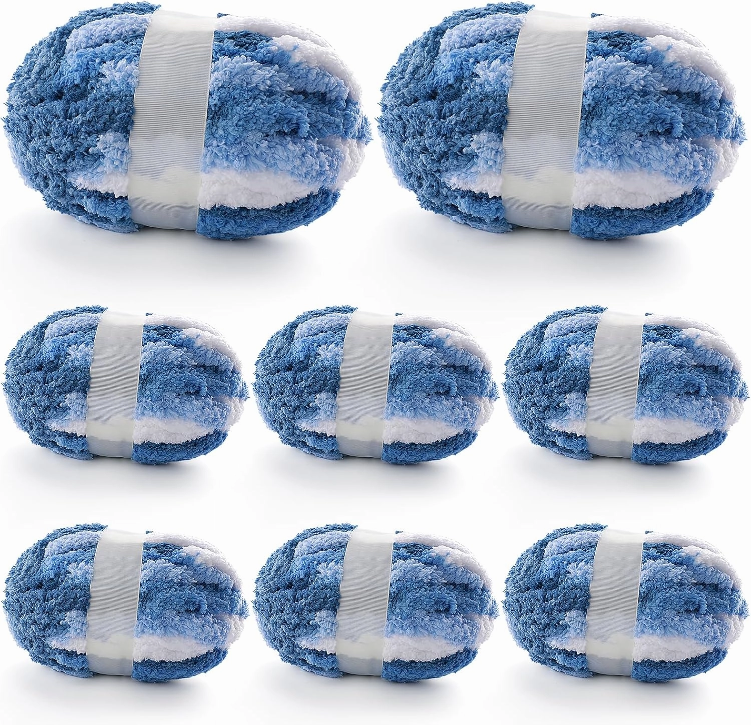 8 Pcs Chunky Yarn for Hand Knitting - Chunky Chenille Yarn for Crocheting - Fluffy Yarn for Crochet - Jumbo Yarn for Hand Knitting 227 yds 61.6 oz of Super Bulky Yarn (Blue-Light Blue-White)