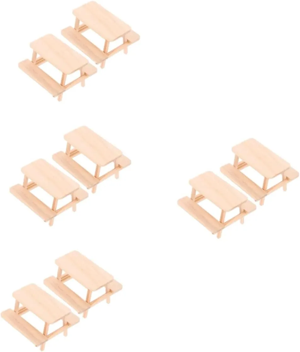 8pcs Mini Wooden Furniture for Dollhouse Charming Table and Chair Model Dollhouse Layout Prop Miniature Decoration for Creative Displays