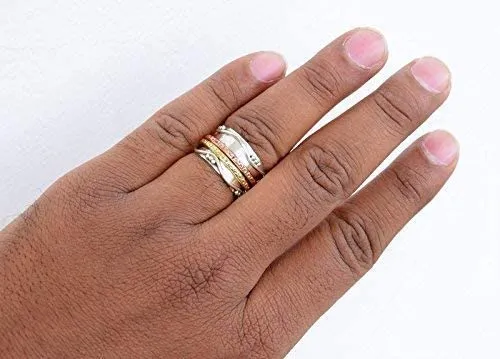 925 Sterling Silver Spinner Ring for Women, Yoga Maditation Spin ring Two Tone Handmade Ring Worry Ring, Thumb Ring, Fidget Rings, Promise Ring Size US 6 Gift For Her