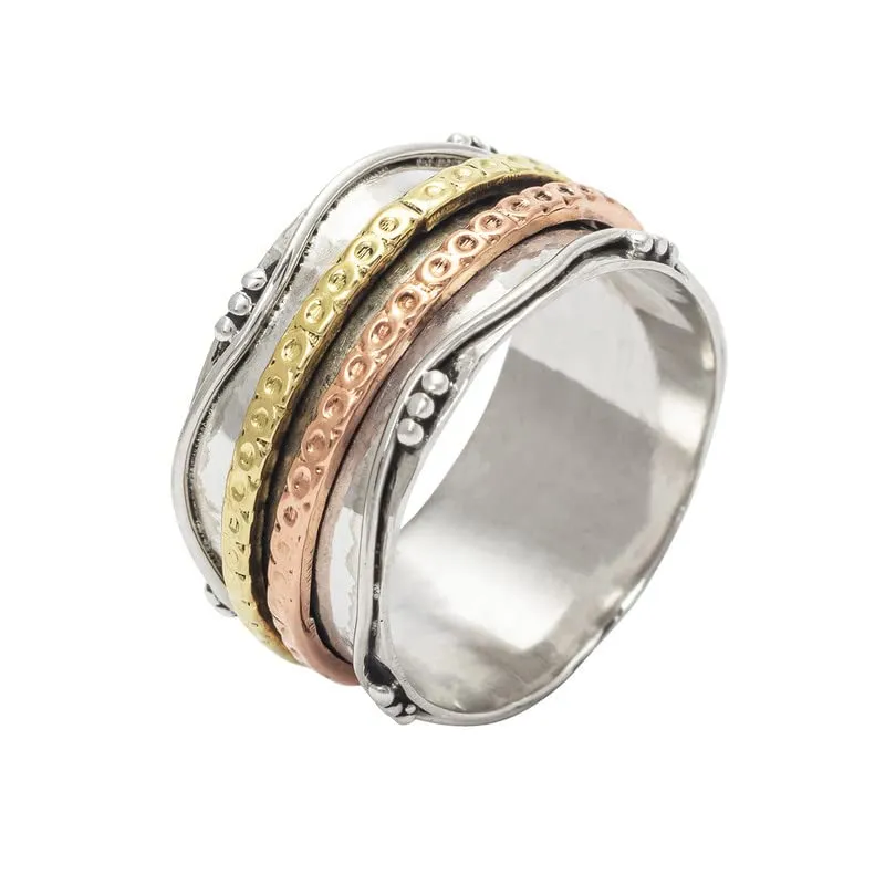 925 Sterling Silver Spinner Ring for Women, Yoga Maditation Spin ring Two Tone Handmade Ring Worry Ring, Thumb Ring, Fidget Rings, Promise Ring Size US 6 Gift For Her