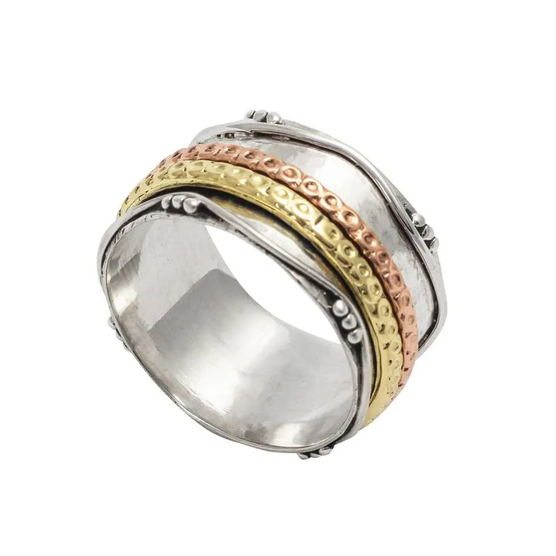 925 Sterling Silver Spinner Ring for Women, Yoga Maditation Spin ring Two Tone Handmade Ring Worry Ring, Thumb Ring, Fidget Rings, Promise Ring Size US 6 Gift For Her