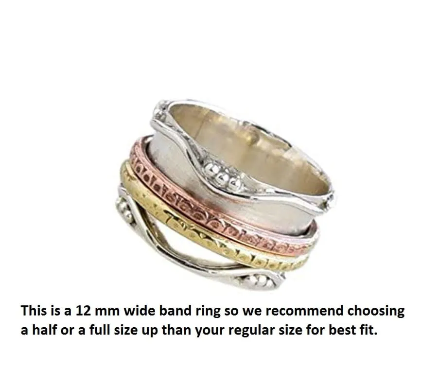 925 Sterling Silver Spinner Ring for Women, Yoga Maditation Spin ring Two Tone Handmade Ring Worry Ring, Thumb Ring, Fidget Rings, Promise Ring Size US 6 Gift For Her