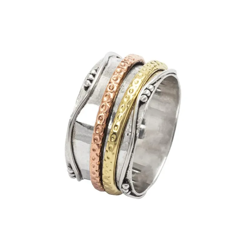 925 Sterling Silver Spinner Ring for Women, Yoga Maditation Spin ring Two Tone Handmade Ring Worry Ring, Thumb Ring, Fidget Rings, Promise Ring Size US 6 Gift For Her