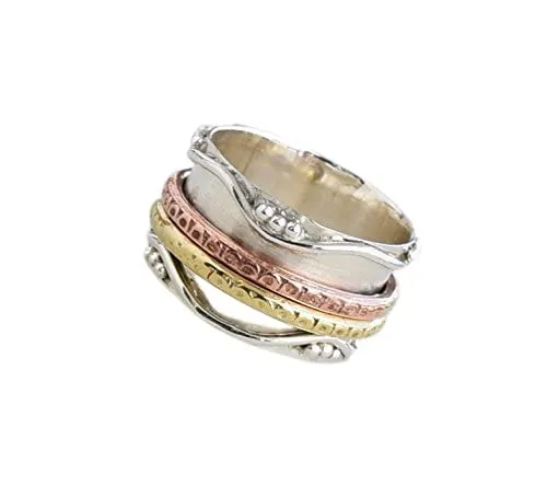 925 Sterling Silver Spinner Ring for Women, Yoga Maditation Spin ring Two Tone Handmade Ring Worry Ring, Thumb Ring, Fidget Rings, Promise Ring Size US 6 Gift For Her