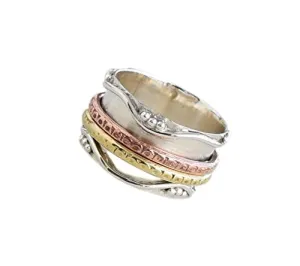 925 Sterling Silver Spinner Ring for Women, Yoga Maditation Spin ring Two Tone Handmade Ring Worry Ring, Thumb Ring, Fidget Rings, Promise Ring Size US 6 Gift For Her