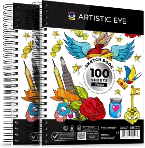 9x12 Premium Sketch Book Set, Pack of 2 (200 Sheets), Spiral Bound, 68lb (100gsm), Acid-Free Drawing Paper, Ideal for Kids, Teens & Adults