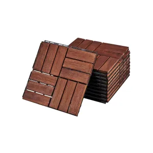 Acacia Wood Deck Tiles, 12 x 12 x 0.75 inches, Interlocking Outdoor Flooring, Water Resistant (Brown, Checker Pattern Tiles)