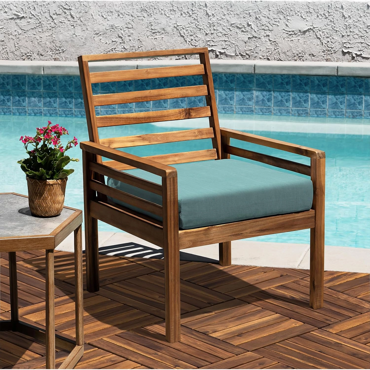 Acacia Wood Patio Deck Tiles - 9 Pcs 6 Slats Interlocking Decking Tiles for Patio Decor, Waterproof Indoor & Outdoor Use, Balcony Garden Decking Tile (12.24*12.24*0.75 inches) Natural