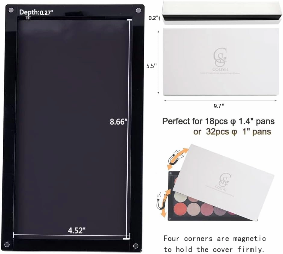 Acrylic Magnetic Eyeshadow Palette empty Makeup Palette with makup mirror stackable 2 layers overlap (dABL2)