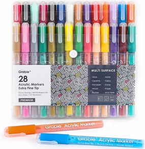 Acrylic Paint Pens - 28 Color Extra Fine Tip Markers for Painting Various Surfaces - Premium Art Supply Set