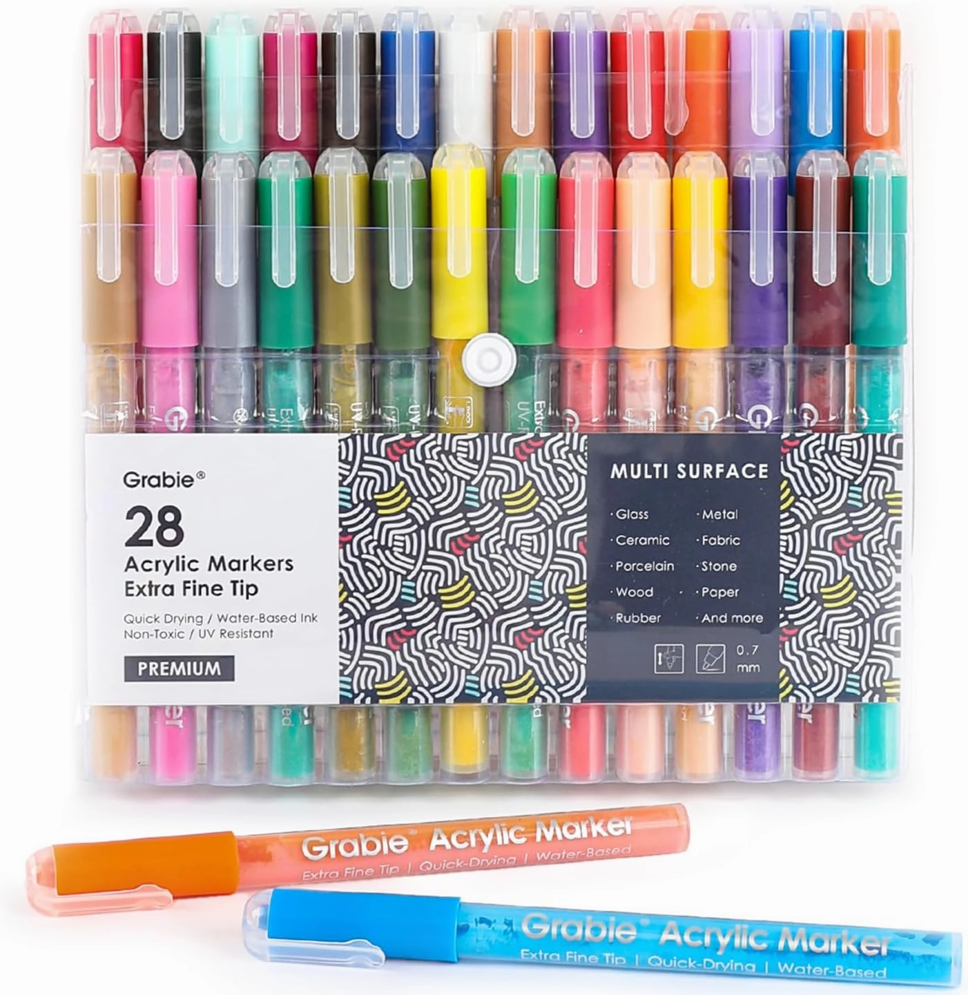 Acrylic Paint Pens - 28 Color Extra Fine Tip Markers for Painting Various Surfaces - Premium Art Supply Set