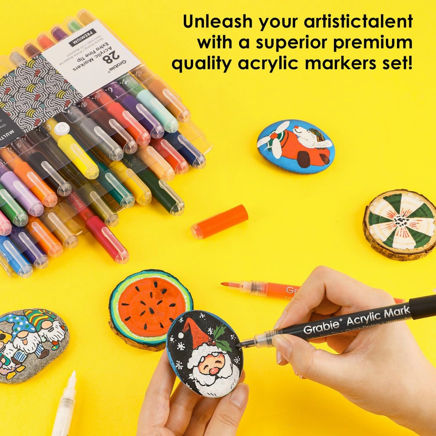 Acrylic Paint Pens - 28 Color Extra Fine Tip Markers for Painting Various Surfaces - Premium Art Supply Set