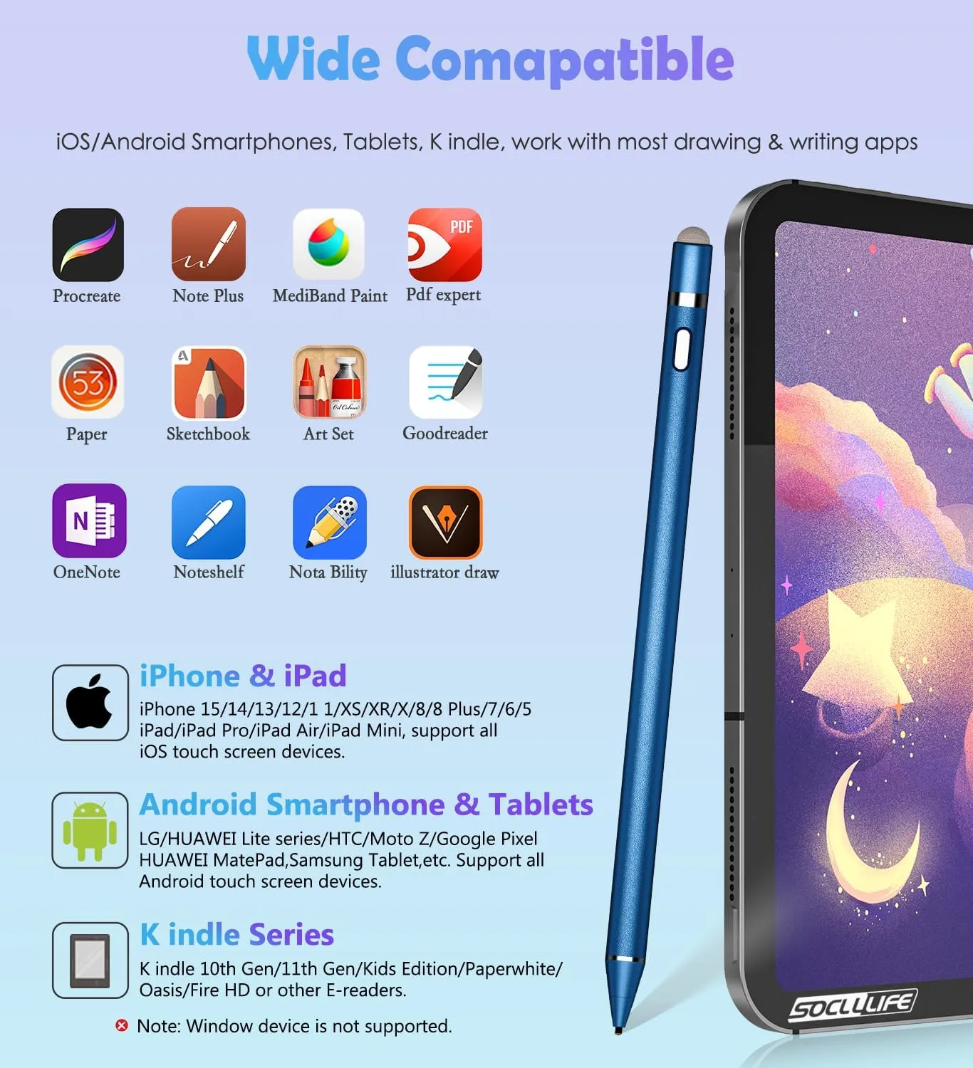 Active Stylus Pen for Touch Screens, Dual Pen Tips for Drawing &Writing,High Precise Universal Digital Pencil for i-Pad Air/Pro/Mini, A-pple i-Phone 16/15/14/13/12/11/X/8,Tablet/Phone/Sam-sung/K-indle