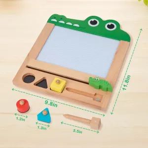 Adena Montessori Wooden Magnetic Drawing Board for Toddlers,4 Colors 10×12in Writing Painting Doodle Pad with 3 Stamps for Kids, Learning Educational Toy Etch Sketch Gift for Girls Boys(Crocodiles)