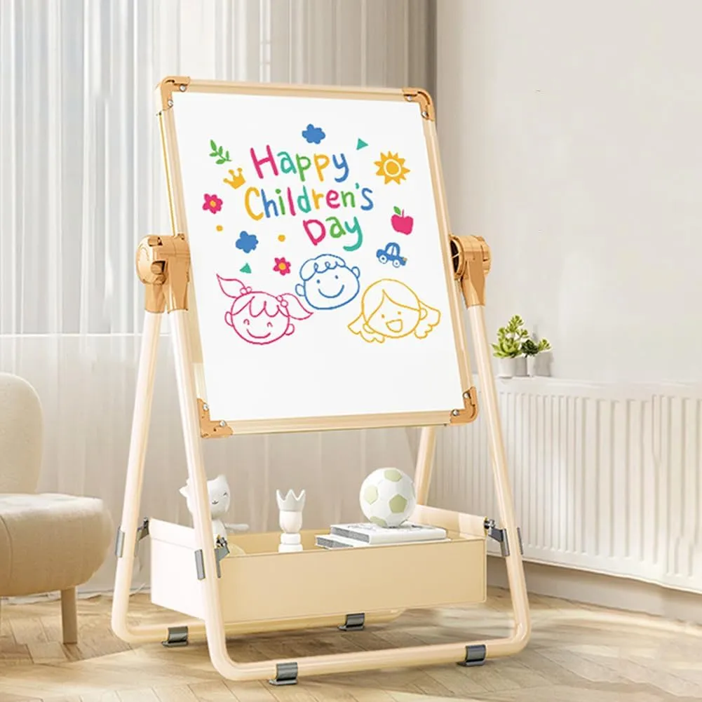 Adjustable Kids Drawing Easel with Magnetic Whiteboard&Chalkboard Double Sided Drawing Board Easy to Clean 360 ° Rotating, Ideal Christmas Gift for Children 36  Months（40.2"X19"）