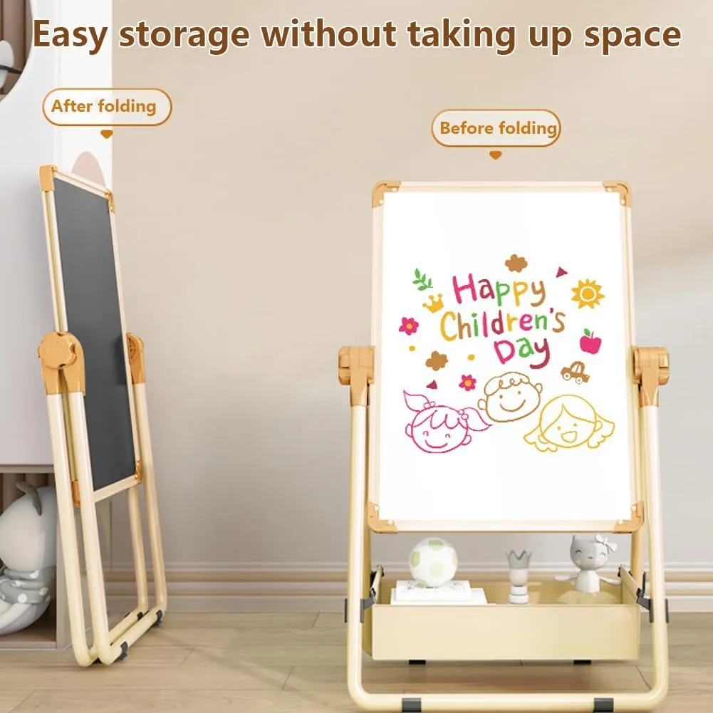 Adjustable Kids Drawing Easel with Magnetic Whiteboard&Chalkboard Double Sided Drawing Board Easy to Clean 360 ° Rotating, Ideal Christmas Gift for Children 36  Months（50"X22.8"）