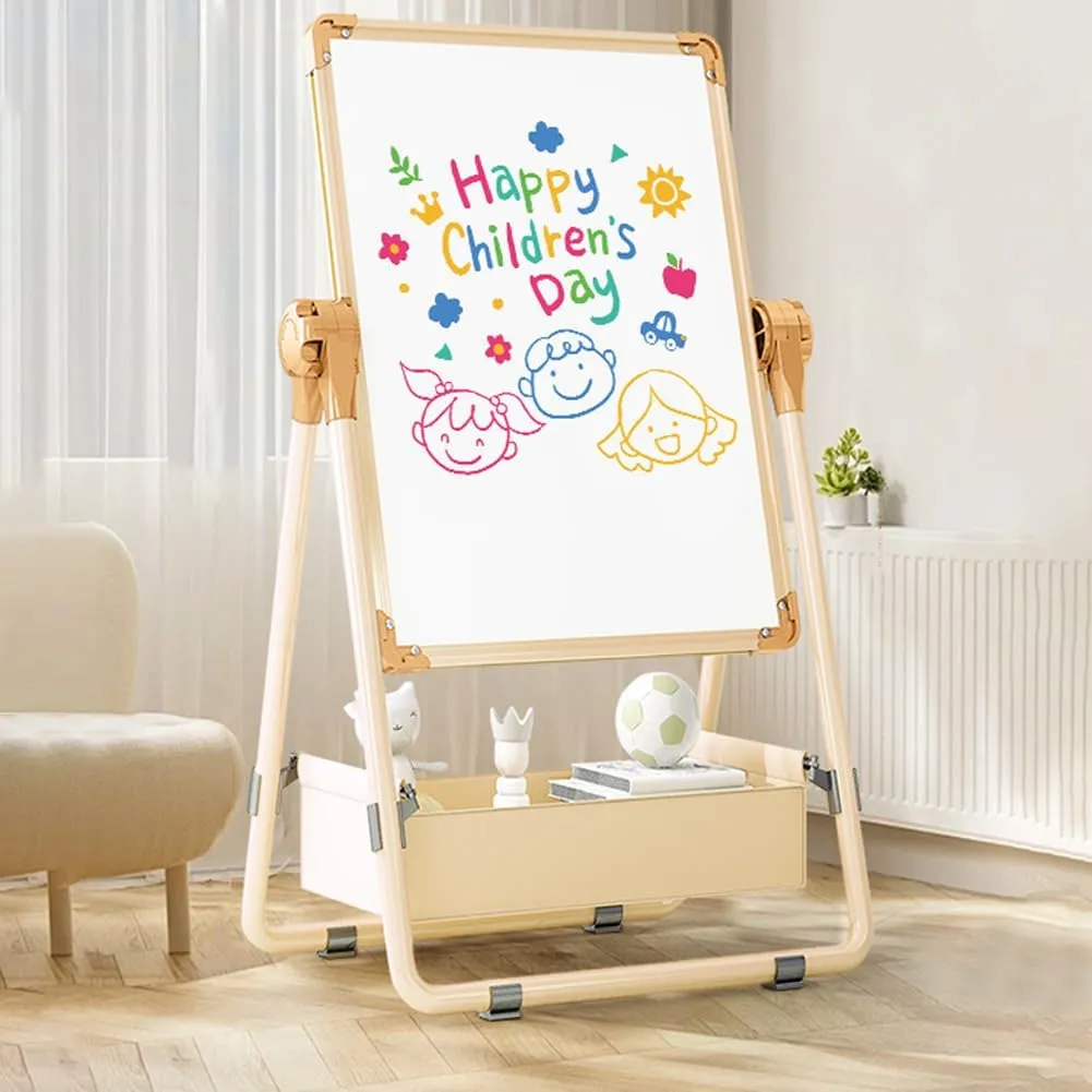 Adjustable Kids Drawing Easel with Magnetic Whiteboard&Chalkboard Double Sided Drawing Board Easy to Clean 360 ° Rotating, Ideal Christmas Gift for Children 36  Months（50"X22.8"）