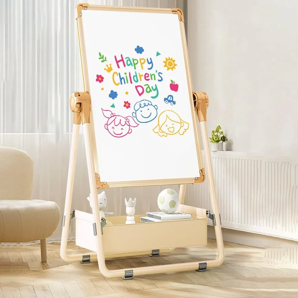 Adjustable Kids Drawing Easel with Magnetic Whiteboard&Chalkboard Double Sided Drawing Board Easy to Clean 360 ° Rotating, Ideal Christmas Gift for Children 36  Months（53.9"X22.8"）