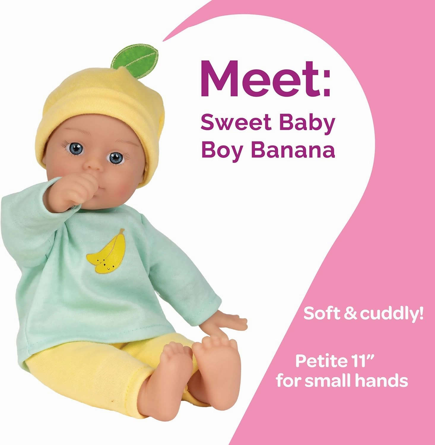 Adora Sweet Baby - 11” Soft & Cuddly Baby Doll, Realistic Features, Gentle Scent, Machine Washable, Lightweight & Easy to Hold | Adorable Playmate (Banana)