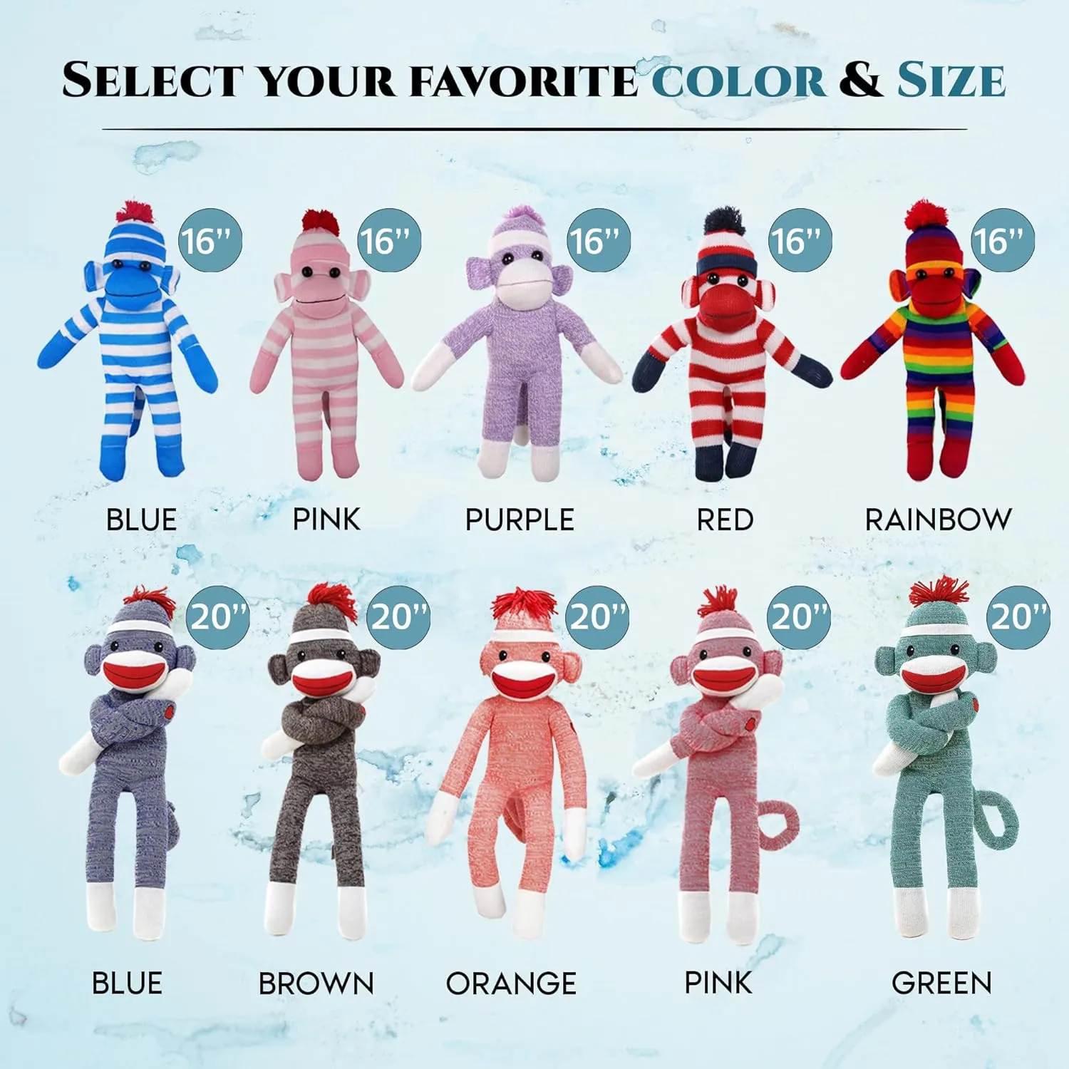 Adorable Sock Monkey, The Original Traditional Hand Knitted Stuffed Animal Toy Gift-for Kids, Babies, Teens, Girls and Boys Baby Doll Present Puppet (16" Purple)