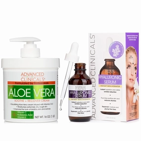 Advanced Clinicals Aloe Vera Skin Repair Cream   Hyaluronic Acid Hydrating Facial Serum Set