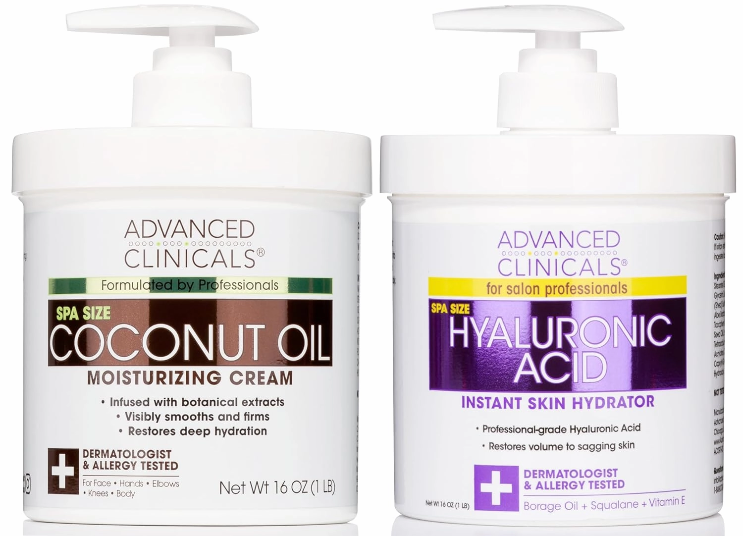 Advanced Clinicals Coconut Oil Moisturizing Cream   Hyaluronic Acid Hydrating Cream Set