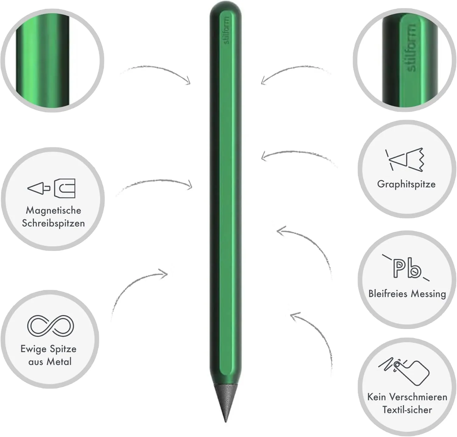 AEON Pure Pencil - Precision Milled Aluminum with Switchable Magnetic Tips and Anit-Roll Chamfers - Award Winning Design (Aurora Green)