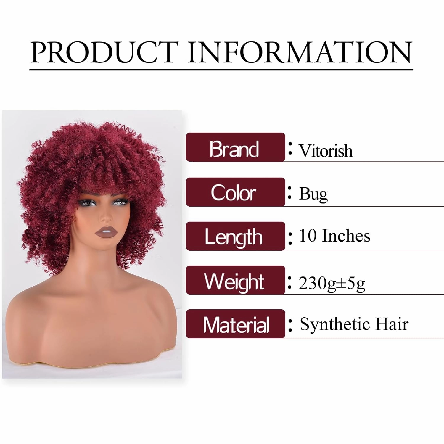 Afro Wigs for Black Women Kinky Curly Hair Wig about 230g/Piece Afro Synthetic Full Wigs Soft and Fluffy Like a Bomb 10 Inches Short Kinky Curly Hair (Burgundy)