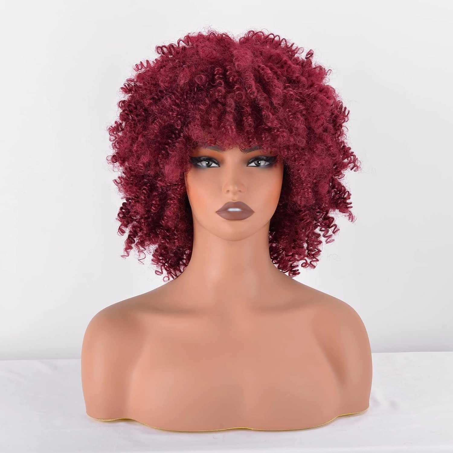 Afro Wigs for Black Women Kinky Curly Hair Wig about 230g/Piece Afro Synthetic Full Wigs Soft and Fluffy Like a Bomb 10 Inches Short Kinky Curly Hair (Burgundy)