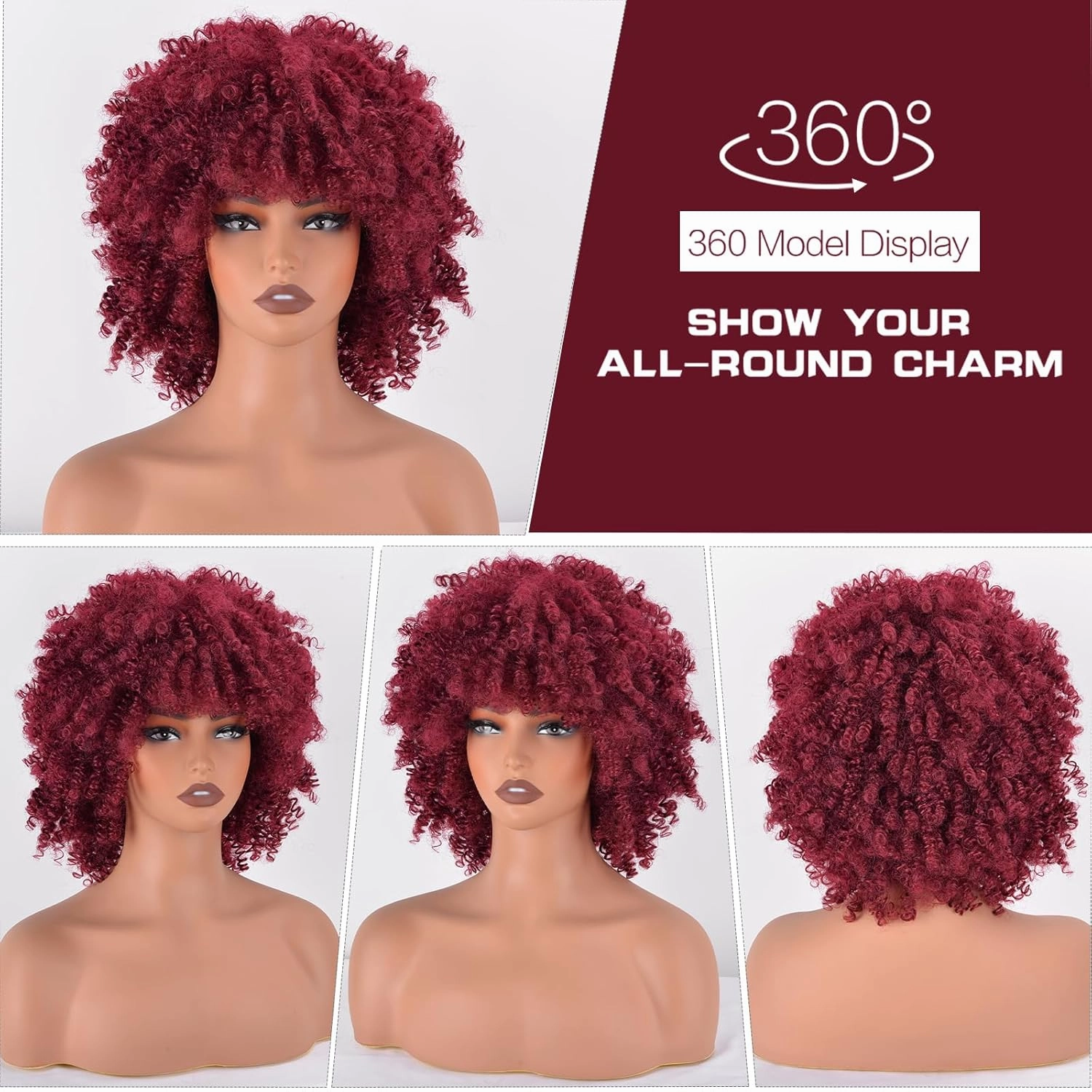 Afro Wigs for Black Women Kinky Curly Hair Wig about 230g/Piece Afro Synthetic Full Wigs Soft and Fluffy Like a Bomb 10 Inches Short Kinky Curly Hair (Burgundy)