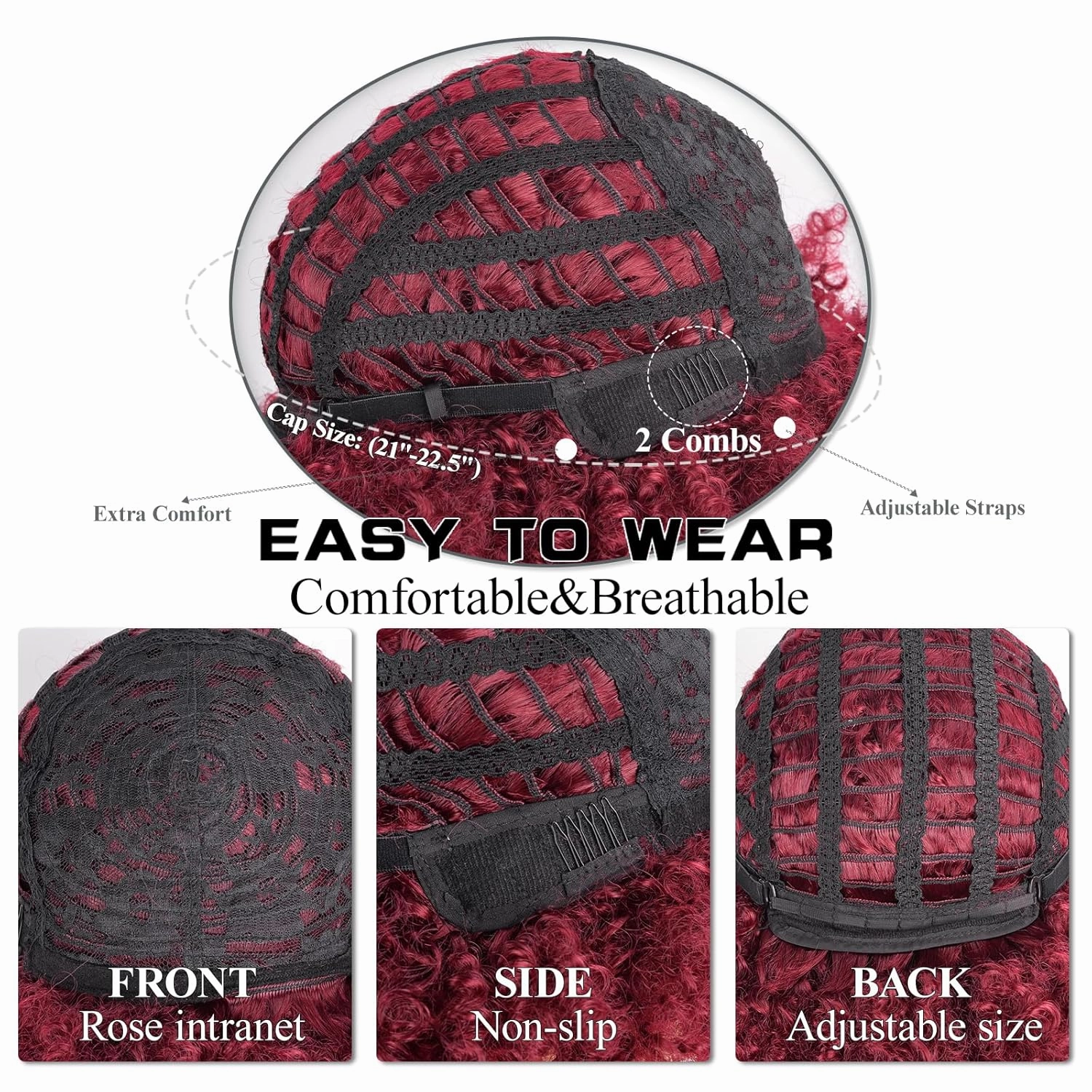 Afro Wigs for Black Women Kinky Curly Hair Wig about 230g/Piece Afro Synthetic Full Wigs Soft and Fluffy Like a Bomb 10 Inches Short Kinky Curly Hair (Burgundy)
