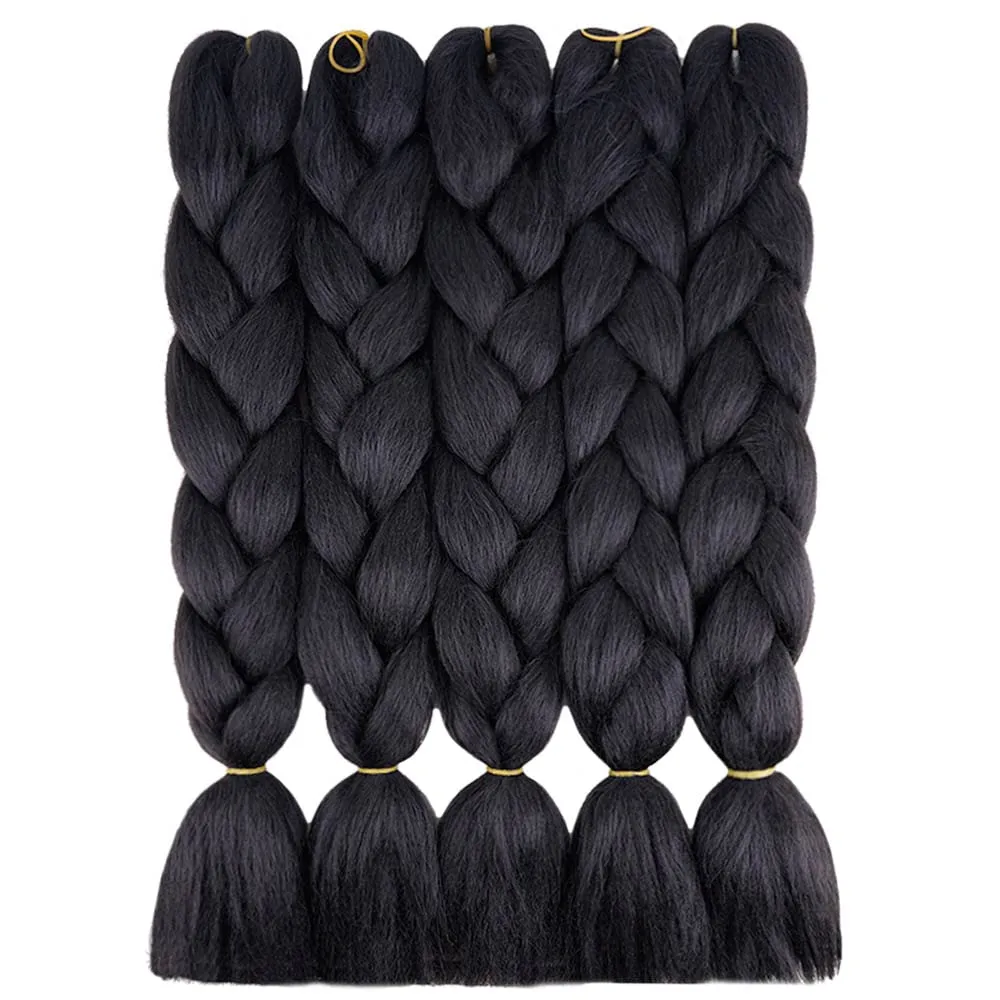 AIDUSA Solid Colors Braiding Hair 5pcs Synthetic Afro Braid Hair Extensions 24 Inch 1 Tone for Women Braids Twist Crochet Braids 100g(#1B Natural Black)