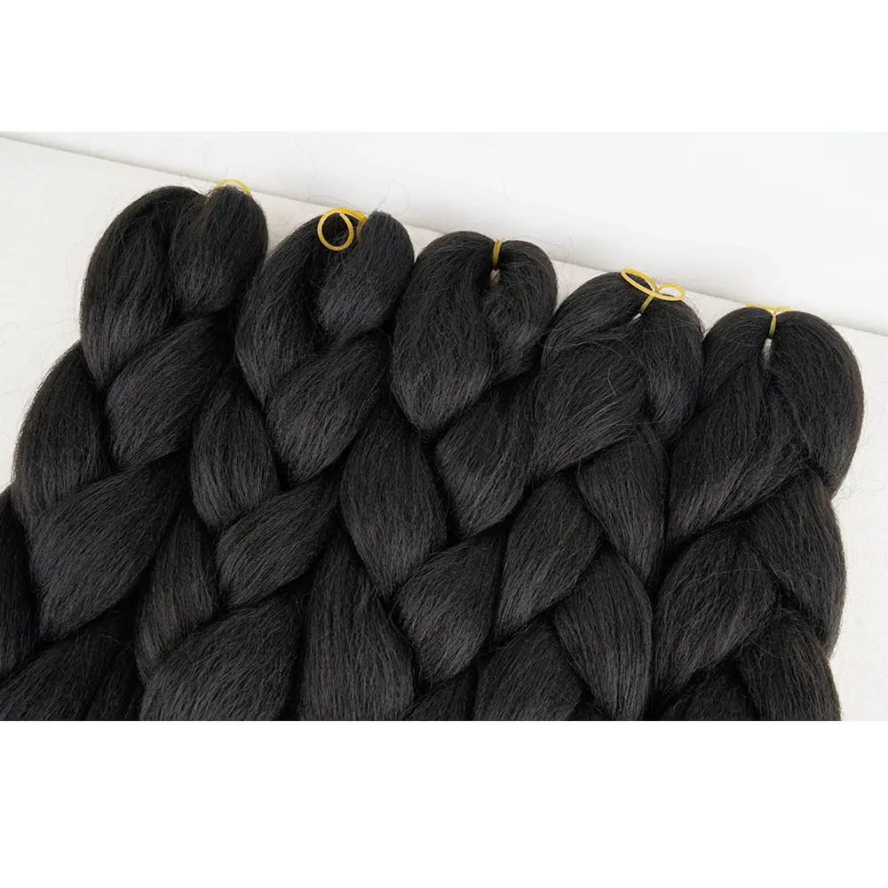 AIDUSA Solid Colors Braiding Hair 5pcs Synthetic Afro Braid Hair Extensions 24 Inch 1 Tone for Women Braids Twist Crochet Braids 100g(#1B Natural Black)