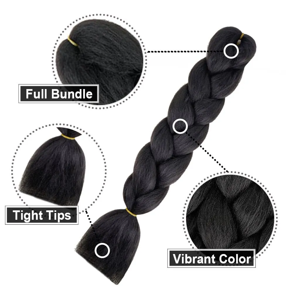 AIDUSA Solid Colors Braiding Hair 5pcs Synthetic Afro Braid Hair Extensions 24 Inch 1 Tone for Women Braids Twist Crochet Braids 100g(#1B Natural Black)