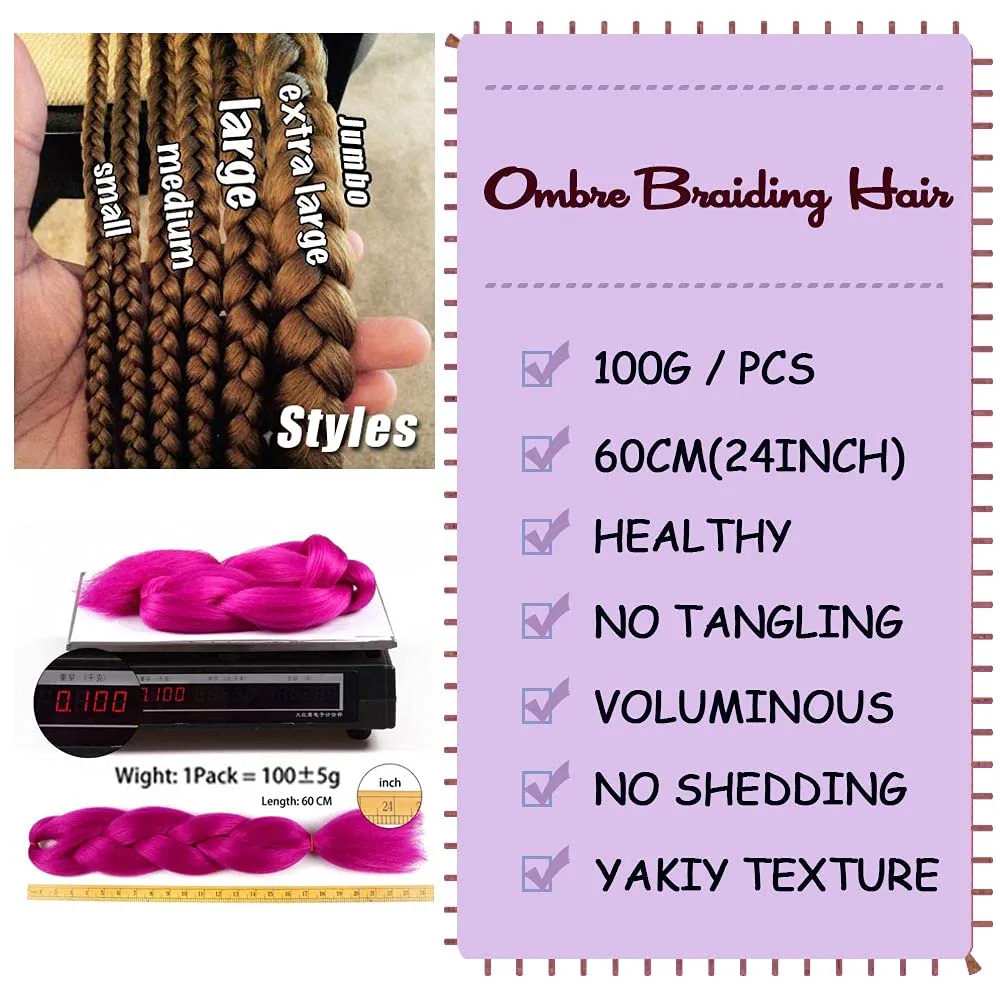AIDUSA Solid Colors Braiding Hair 5pcs Synthetic Afro Braid Hair Extensions 24 Inch 1 Tone for Women Braids Twist Crochet Braids 100g(#1B Natural Black)