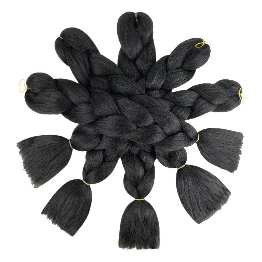 AIDUSA Solid Colors Braiding Hair 5pcs Synthetic Afro Braid Hair Extensions 24 Inch 1 Tone for Women Braids Twist Crochet Braids 100g(#1B Natural Black)