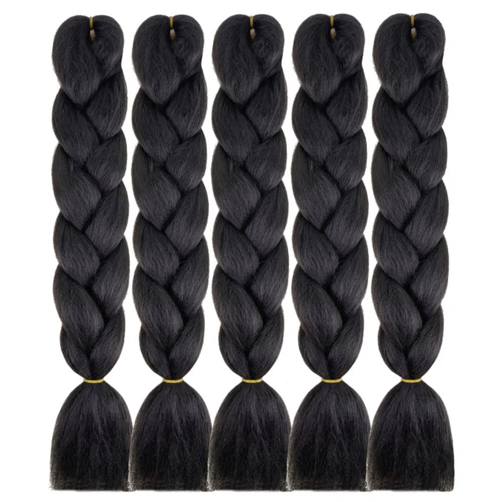 AIDUSA Solid Colors Braiding Hair 5pcs Synthetic Afro Braid Hair Extensions 24 Inch 1 Tone for Women Braids Twist Crochet Braids 100g(#1B Natural Black)
